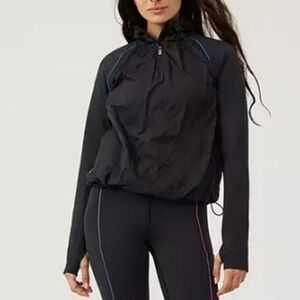 Outdoor Voices Black FrostKnit Hoodie Quarter Zip Jacket Womens Size XL